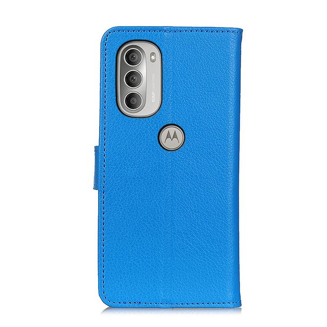Motorola Moto G51 5G Handy Hülle - Litchi Leder Bookcover Series - blau