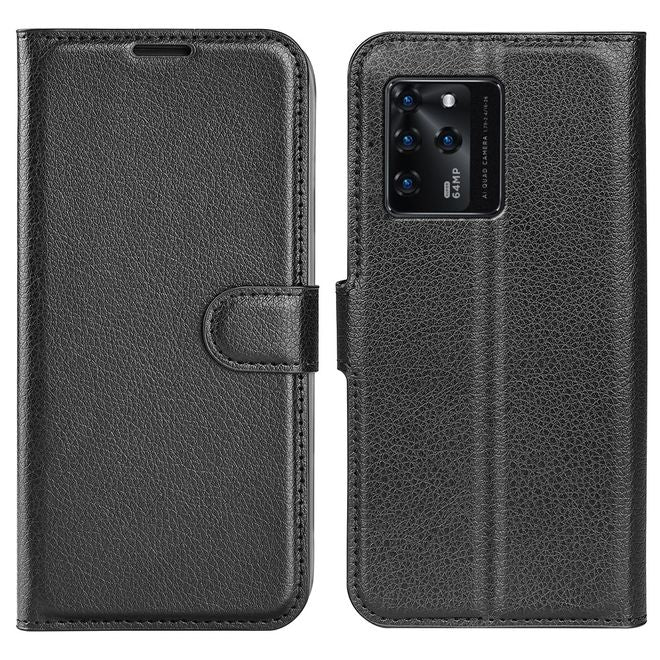 ZTE Blade V30 Handy Hülle - Litchi Leder Bookcover Series - schwarz