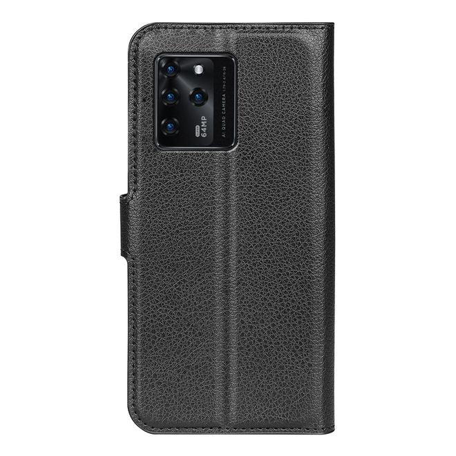 ZTE Blade V30 Handy Hülle - Litchi Leder Bookcover Series - schwarz