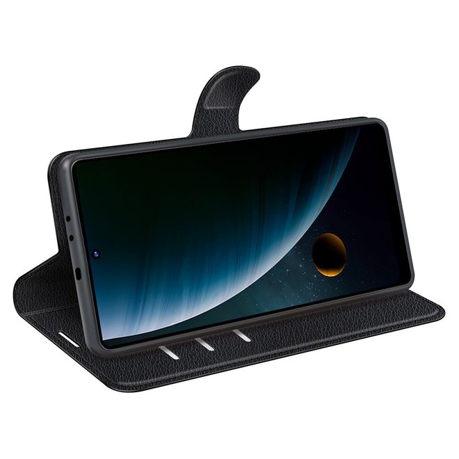 ZTE Blade V30 Handy Hülle - Litchi Leder Bookcover Series - schwarz