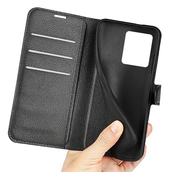 ZTE Blade V30 Handy Hülle - Litchi Leder Bookcover Series - schwarz