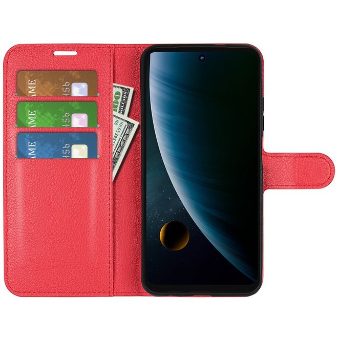 ZTE Blade V30 Handy Hülle - Litchi Leder Bookcover Series - rot