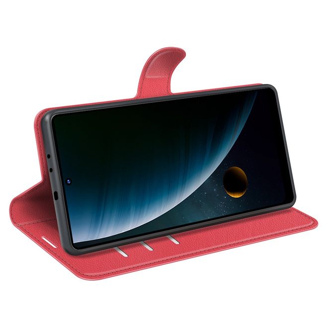 ZTE Blade V30 Handy Hülle - Litchi Leder Bookcover Series - rot