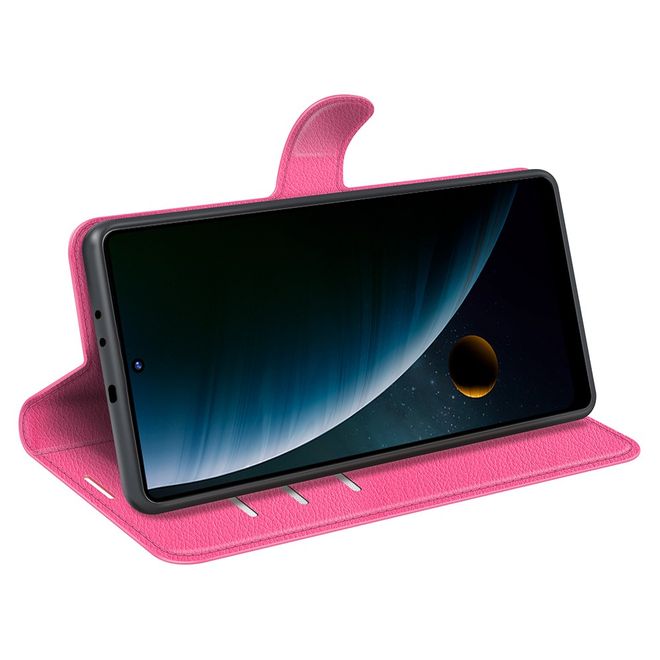 ZTE Blade V30 Handy Hülle - Litchi Leder Bookcover Series - rosa