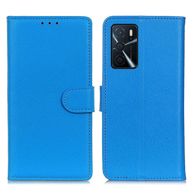 Oppo A16s / A54s Handy Hülle - Litchi Leder Bookcover Series - blau