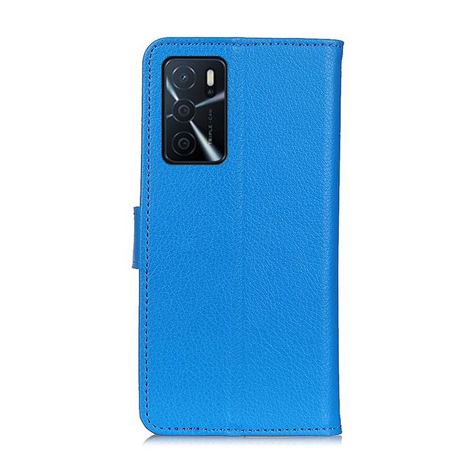 Oppo A16s / A54s Handy Hülle - Litchi Leder Bookcover Series - blau