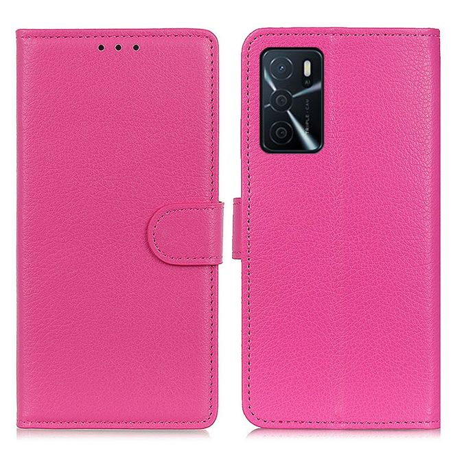 Oppo A16s / A54s Handy Hülle - Litchi Leder Bookcover Series - rosa