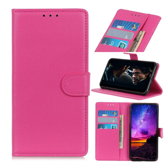 Oppo A16s / A54s Handy Hülle - Litchi Leder Bookcover Series - rosa