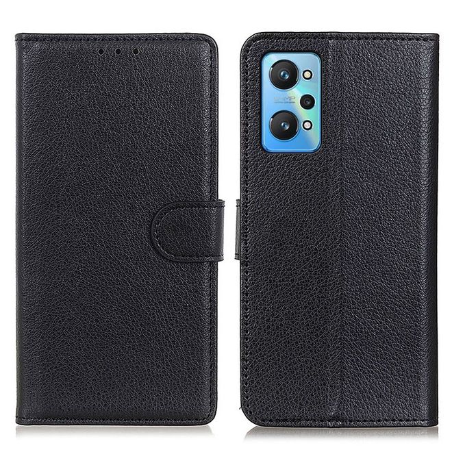 Realme GT Neo2 Handy Hülle - Litchi Leder Bookcover Series - schwarz