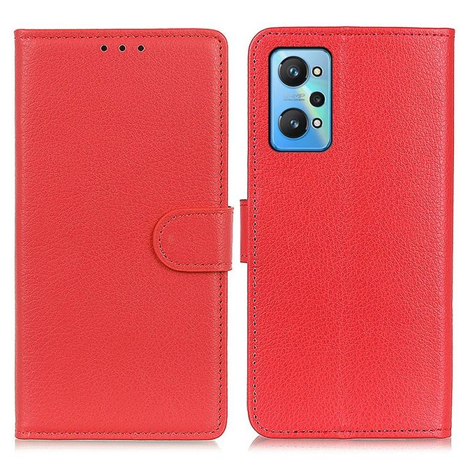 Realme GT Neo2 Handy Hülle - Litchi Leder Bookcover Series - rot