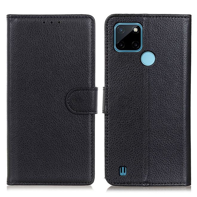 Realme C21Y / Realme C25Y Handy Hülle - Litchi Leder Bookcover Series - schwarz