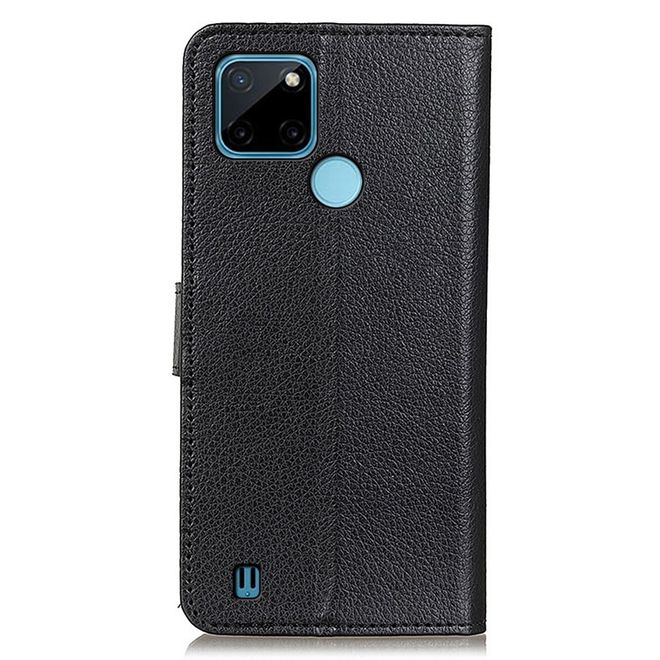 Realme C21Y / Realme C25Y Handy Hülle - Litchi Leder Bookcover Series - schwarz