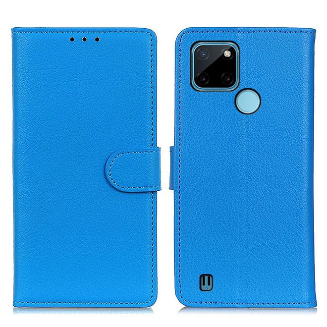 Realme C21Y / Realme C25Y Handy Hülle - Litchi Leder Bookcover Series - blau