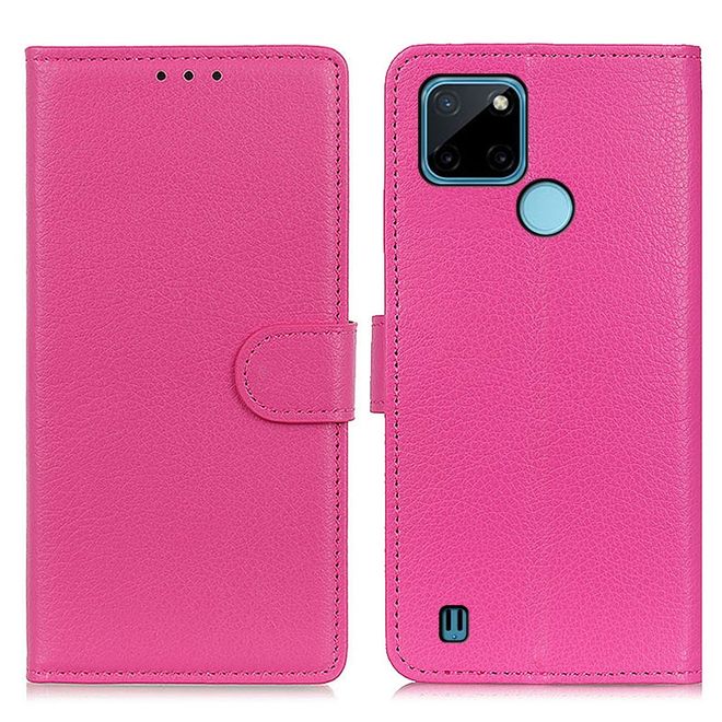 Realme C21Y / Realme C25Y Handy Hülle - Litchi Leder Bookcover Series - rosa