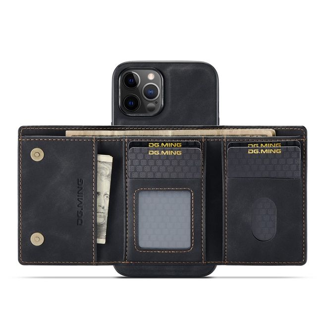 DG Ming - iPhone 13 Pro Hülle - Hardcase mit abnehmbarem Portemonnaie - M1 Series - schwarz