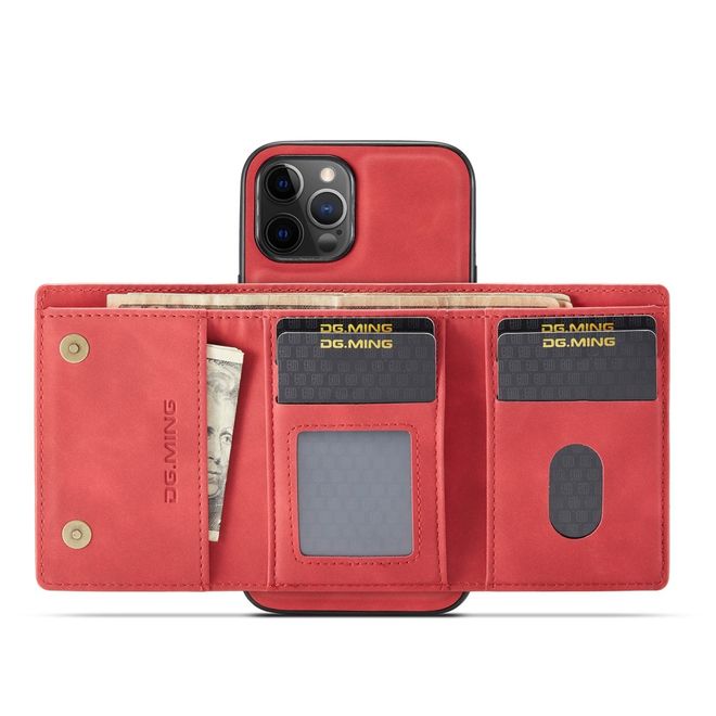 DG Ming - iPhone 13 Pro Max Hülle - Hardcase mit abnehmbarem Portemonnaie - M1 Series - rot