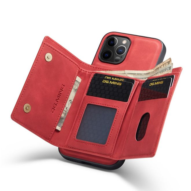 DG Ming - iPhone 13 Pro Max Hülle - Hardcase mit abnehmbarem Portemonnaie - M1 Series - rot