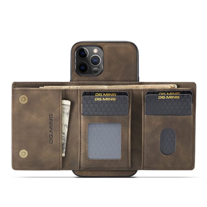 DG Ming - iPhone 13 Pro Max Hülle - Hardcase mit abnehmbarem Portemonnaie - M1 Series - kaffeefarben