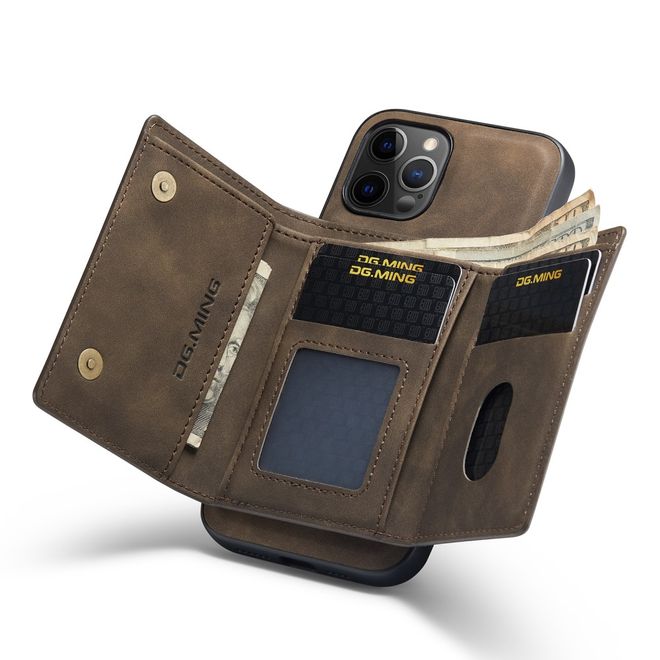 DG Ming - iPhone 13 Pro Max Hülle - Hardcase mit abnehmbarem Portemonnaie - M1 Series - kaffeefarben