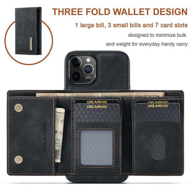 DG Ming - iPhone 13 mini Hülle - Hardcase mit abnehmbarem Portemonnaie - M1 Series - schwarz