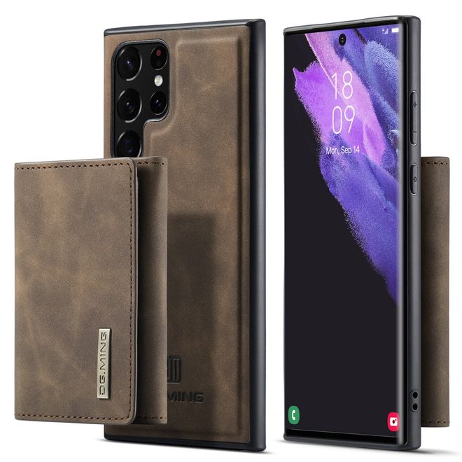 DG Ming - Samsung Galaxy S22 Ultra Hülle - Hardcase mit abnehmbarem Portemonnaie - M1 Series - kaffeefarben