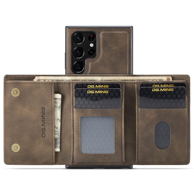 DG Ming - Samsung Galaxy S22 Ultra Hülle - Hardcase mit abnehmbarem Portemonnaie - M1 Series - kaffeefarben