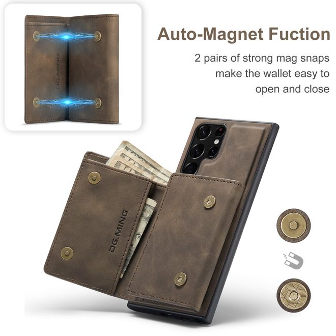 DG Ming - Samsung Galaxy S22 Ultra Hülle - Hardcase mit abnehmbarem Portemonnaie - M1 Series - kaffeefarben