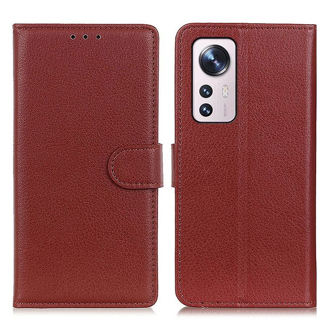 Xiaomi 12 Pro Handy Hülle - Litchi Leder Bookcover Series - braun