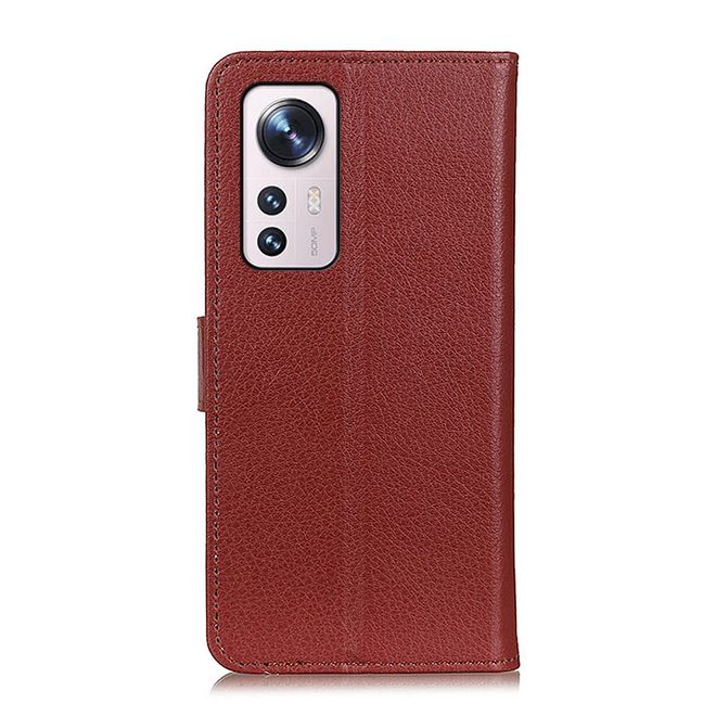 Xiaomi 12 Pro Handy Hülle - Litchi Leder Bookcover Series - braun