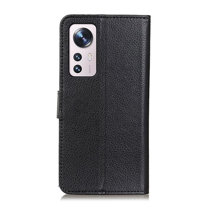 Xiaomi 12 / 12X Handy Hülle - Litchi Leder Bookcover Series - schwarz