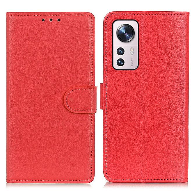 Xiaomi 12 / 12X Handy Hülle - Litchi Leder Bookcover Series - rot