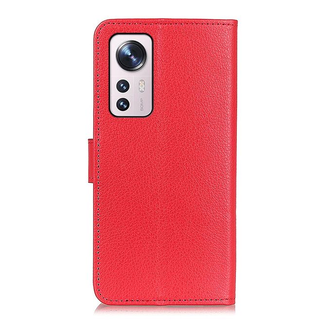 Xiaomi 12 / 12X Handy Hülle - Litchi Leder Bookcover Series - rot