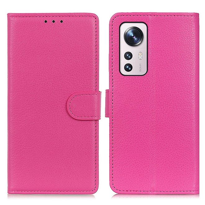 Xiaomi 12 / 12X Handy Hülle - Litchi Leder Bookcover Series - rosa