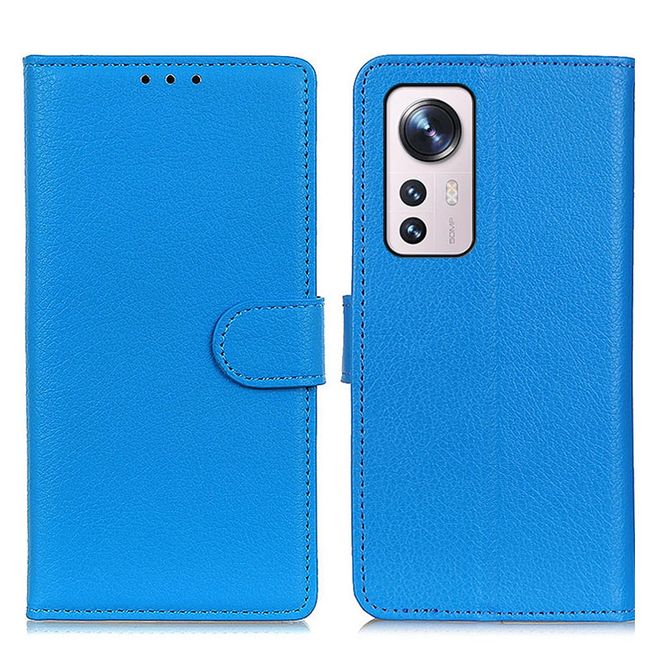 Xiaomi 12 / 12X Handy Hülle - Litchi Leder Bookcover Series - blau
