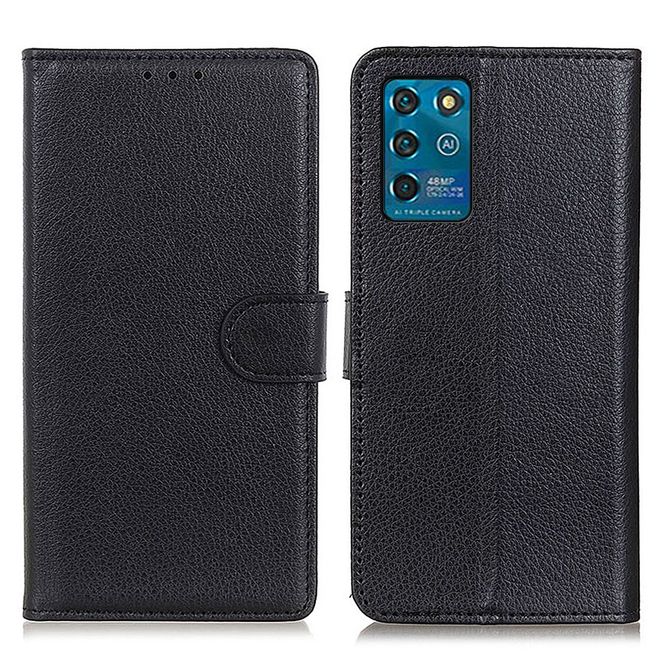 ZTE Blade V30 Vita Handy Hülle - Litchi Leder Bookcover Series - schwarz