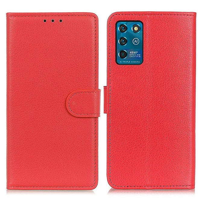 ZTE Blade V30 Vita Handy Hülle - Litchi Leder Bookcover Series - rot