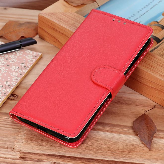 ZTE Blade V30 Vita Handy Hülle - Litchi Leder Bookcover Series - rot