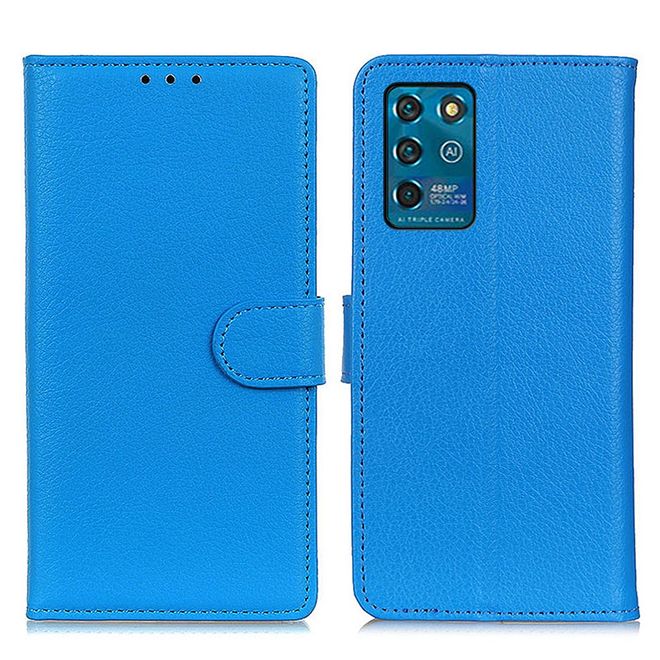 ZTE Blade V30 Vita Handy Hülle - Litchi Leder Bookcover Series - blau