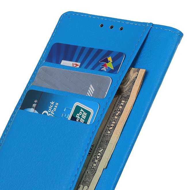 ZTE Blade V30 Vita Handy Hülle - Litchi Leder Bookcover Series - blau