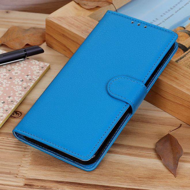 ZTE Blade V30 Vita Handy Hülle - Litchi Leder Bookcover Series - blau