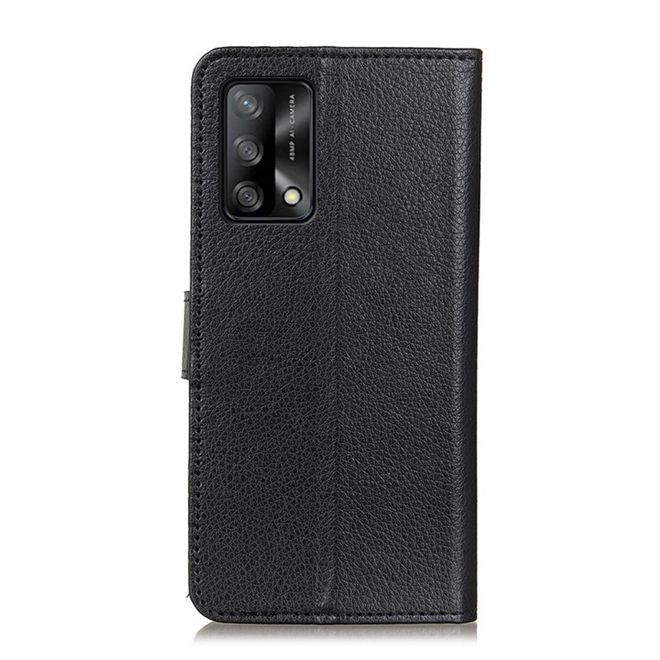 Oppo A74 4G Handy Hülle - Litchi Leder Bookcover Series - schwarz