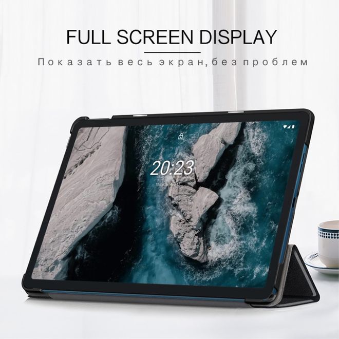 Nokia T20 Leder Hülle - dreifach faltbar - schwarz