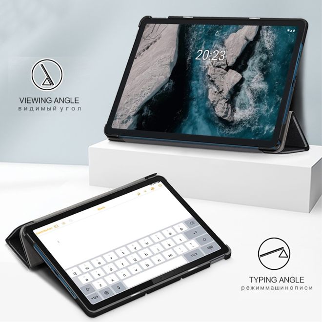 Nokia T20 Leder Hülle - dreifach faltbar - schwarz