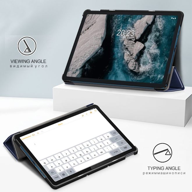 Nokia T20 Leder Hülle - dreifach faltbar - blau