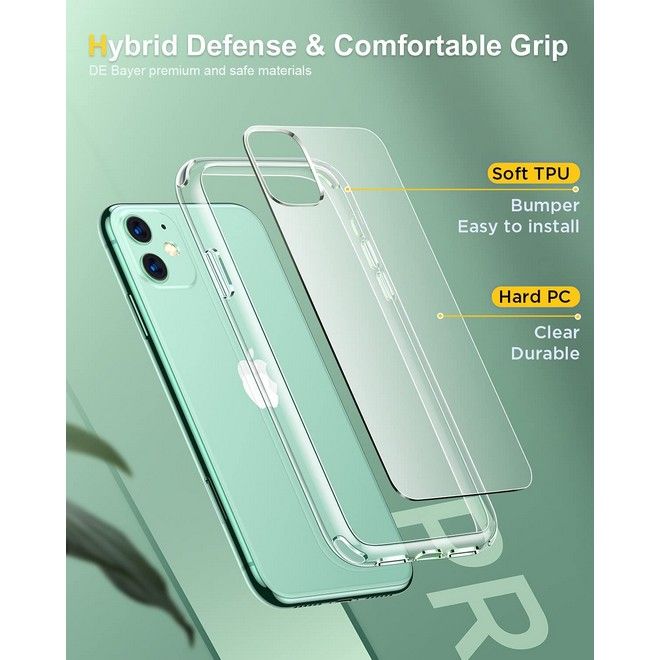 iPhone 11 Case (PC / TPU Case) - Polycarbonate Back + TPU Edges - Transparent