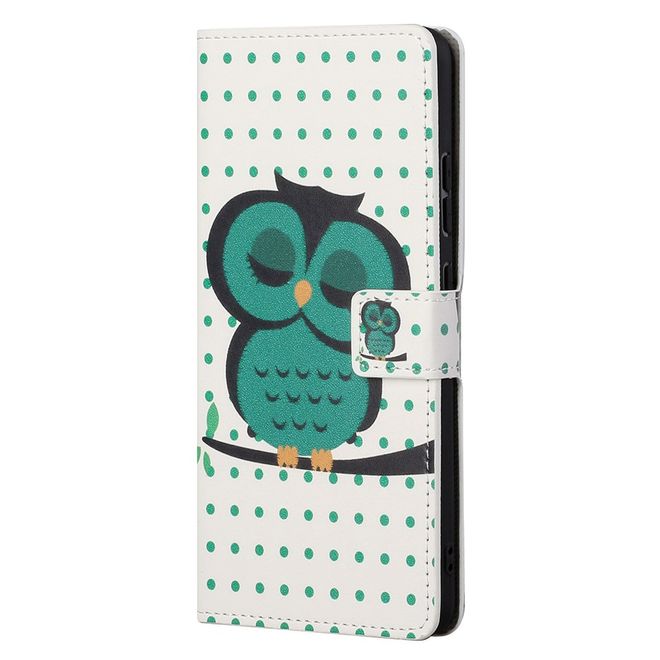 iPhone 13 Pro Max Handy Hülle - Leder Bookcover Image Series - grüne Eule