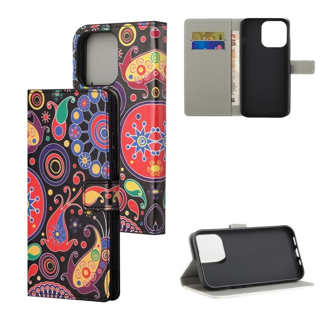 iPhone 13 Pro Max Handy Hülle - Leder Bookcover Image Series - farbiges Muster