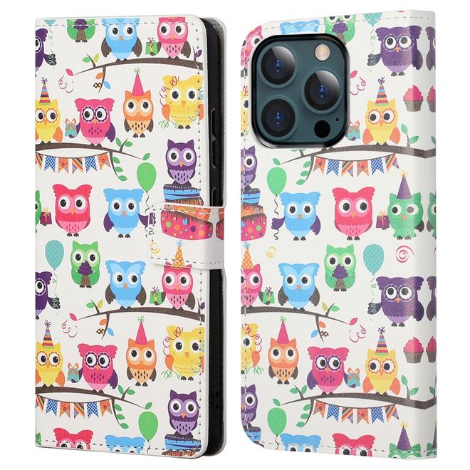 iPhone 13 Pro Max Phone Case - Leather Bookcover Image Series - Owl Family
