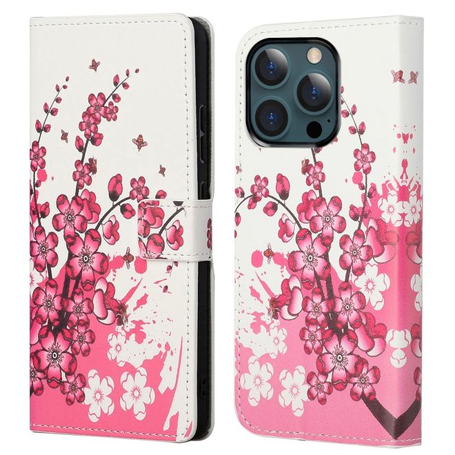 iPhone 13 Pro Max Phone Case - Leather Book Cover Image Series - Pink Flowers