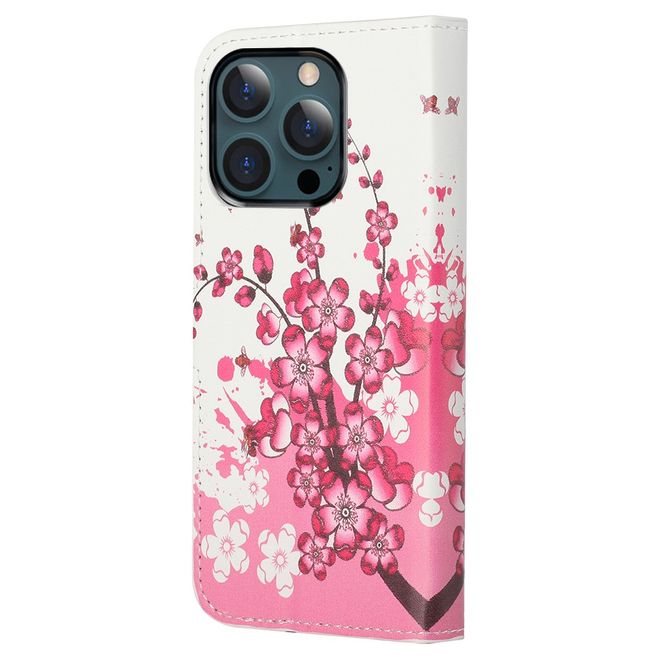 iPhone 13 Pro Max Phone Case - Leather Book Cover Image Series - Pink Flowers